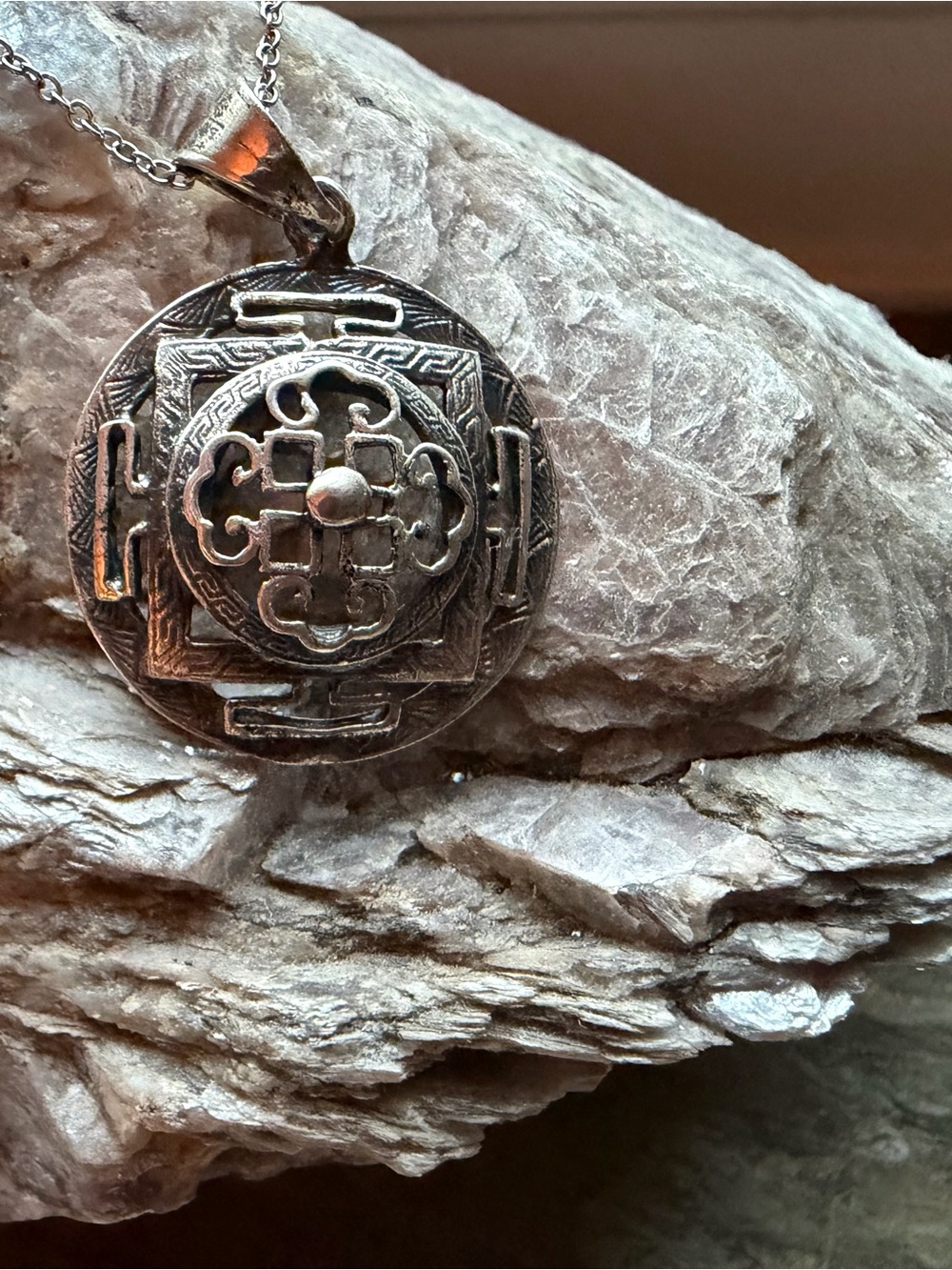 Silver-Tone Round Medallion Necklace - Silver